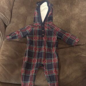 Janie and Jack Navy and Red Plaid Footie